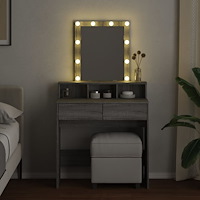 vidaXL Sminkbord med LED grå sonoma 80x41x144,5 cm