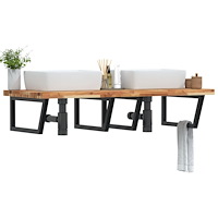 vidaXL Väggmonterad handfatshylla stål och massivt akaciaträ