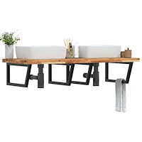 vidaXL Väggmonterad handfatshylla stål och massivt akaciaträ