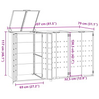 vidaXL Skjul för sopkärl för 3 platser svart 207x79x117 cm stål