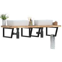 vidaXL Väggmonterad handfatshylla stål och massivt akaciaträ