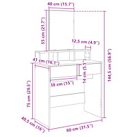 vidaXL Sminkbord med spegel brun ek 80x41x144,5 cm