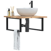 vidaXL Väggmonterad handfatshylla stål och massivt akaciaträ