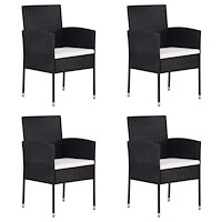 vidaXL Trädgårdsstolar med krämfärgade dynor 4 st svart konstrotting