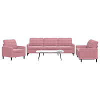 vidaXL Soffgrupp med dynor 3 delar rosa sammet