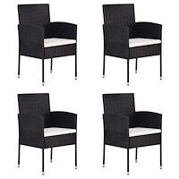 vidaXL Trädgårdsstolar med krämfärgade dynor 4 st svart konstrotting