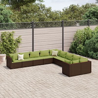 vidaXL Loungegrupp 10 delar med brun dynor konstrotting