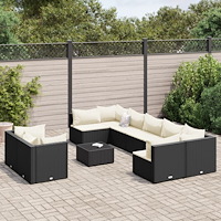 vidaXL Loungegrupp 10 delar med svarta dynor konstrotting