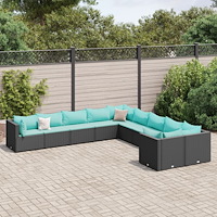 vidaXL Loungegrupp 10 delar med svarta dynor konstrotting