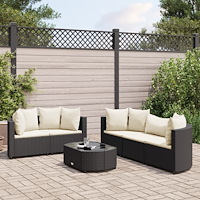 vidaXL Loungegrupp med dynor 6 delar svart konstrotting