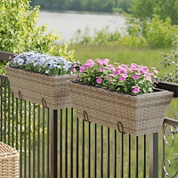vidaXL Blomlådor med krokar 2 st grå konstrotting