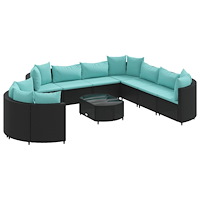 vidaXL Loungegrupp 10 delar med svarta dynor konstrotting