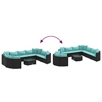 vidaXL Loungegrupp 10 delar med svarta dynor konstrotting