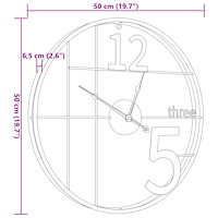 vidaXL Väggklocka svart Ø50 cm järn