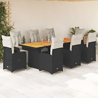 vidaXL Caféset med dynor 9 delar konstrotting svart