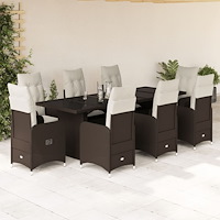 vidaXL Caféset med dynor 9 delar konstrotting brun