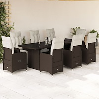 vidaXL Caféset med dynor 9 delar konstrotting brun