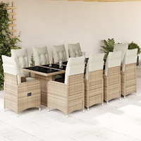 vidaXL Matgrupp för trädgården med dynor 11 delar beige konstrotting