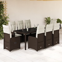 vidaXL Caféset med dynor 9 delar konstrotting brun