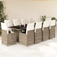 vidaXL Matgrupp för trädgården med dynor 11 delar beige konstrotting