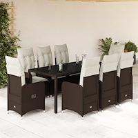 vidaXL Caféset med dynor 9 delar konstrotting brun