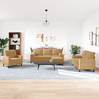 vidaXL Soffgrupp med dynor och bolster 4 delar brun sammet