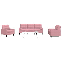 vidaXL Soffgrupp med dynor och bolster 3 delar rosa sammet