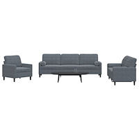 vidaXL Soffgrupp med dynor och bolster 3 delar mörkgrå sammet