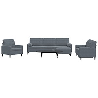 vidaXL Soffgrupp med dynor och bolster 4 delar mörkgrå sammet