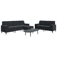vidaXL Soffgrupp med dynor och bolster 3 delar svart sammet