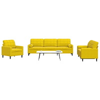 vidaXL Soffgrupp med dynor och bolster 3 delar gul sammet