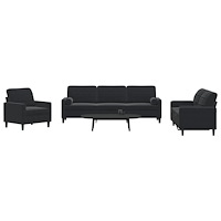 vidaXL Soffgrupp med dynor och bolster 3 delar svart sammet
