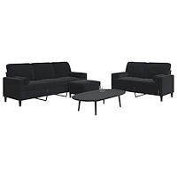 vidaXL Soffgrupp med dynor och bolster 3 delar svart sammet