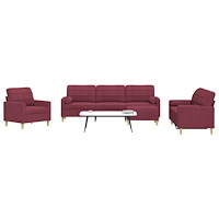 vidaXL Soffgrupp med pall&kuddar 4 delar vinröd tyg