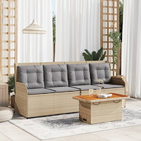vidaXL Loungegrupp för trädgården med dynor 3 delar konstrotting beige
