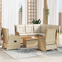 vidaXL Loungegrupp för trädgården med dynor 6 delar konstrotting beige