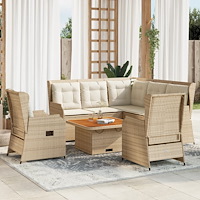 vidaXL Loungegrupp för trädgården med dynor 5 delar konstrotting beige