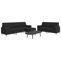 vidaXL Soffgrupp med pall&kuddar 3 delar svart tyg
