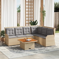 vidaXL Loungegrupp för trädgården med dynor 5 delar konstrotting beige