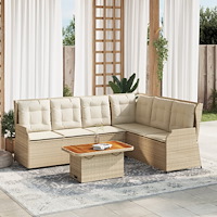 vidaXL Loungegrupp för trädgården med dynor 5 delar konstrotting beige