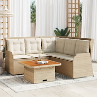 vidaXL Loungegrupp för trädgården med dynor 4 delar konstrotting beige