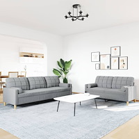 vidaXL Soffgrupp med kuddar 2 delar ljusgrå tyg