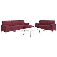 vidaXL Soffgrupp med pall&kuddar 3 delar vinröd tyg