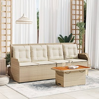 vidaXL Loungegrupp för trädgården med dynor 3 delar konstrotting beige