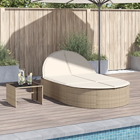 vidaXL Dubbel solsäng med dynor beige konstrotting