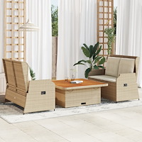 vidaXL Loungegrupp för trädgården med dynor 3 delar konstrotting beige