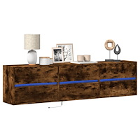 vidaXL Väggmonterad tv-bänk LEDs rökfärgad ek 180x31x45 cm