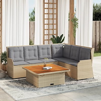 vidaXL Loungegrupp för trädgården med dynor 5 delar konstrotting beige