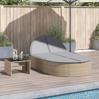 vidaXL Dubbel solsäng med dynor beige konstrotting