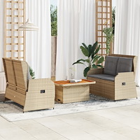 vidaXL Loungegrupp för trädgården med dynor 3 delar konstrotting beige